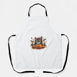 Halloween Cat-Illustration mit Kürbis Schürze