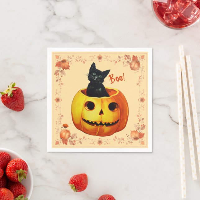 Halloween Cat in Kürbiskissen Serviette (Beispiel)