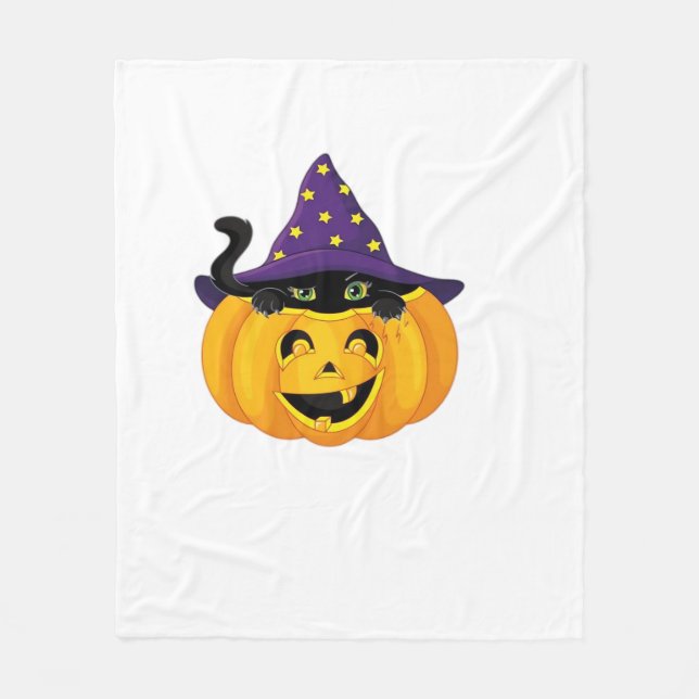 Halloween Cat in Pumpkin - Niedlicher schwarzer Ki Fleecedecke (Vorderseite)