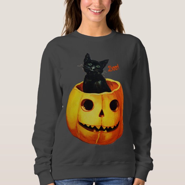 Halloween Cat in Pumpkin Sweatshirt (Vorderseite)