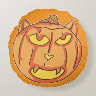 Halloween Cat Jack-o-Lantern Cartoon Fun Design Rundes Kissen