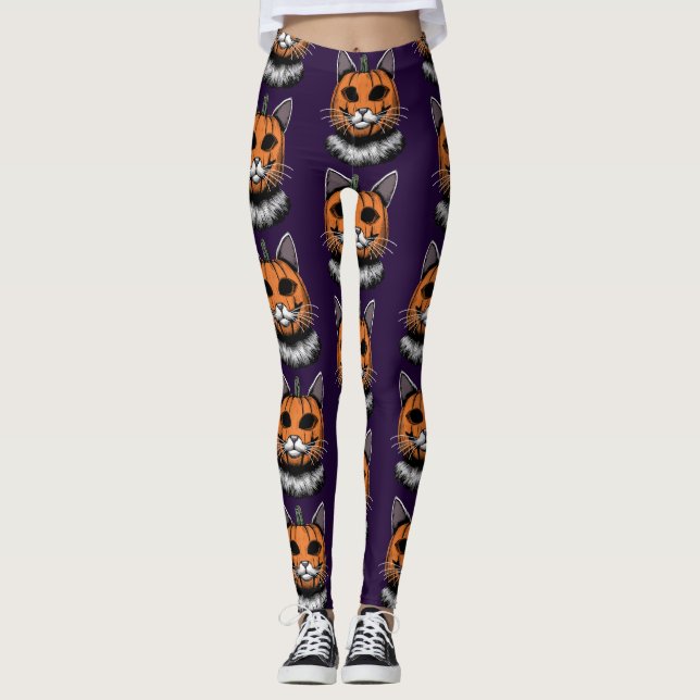 Halloween Cat, Kürbisgesicht Leggings (Vorderseite)