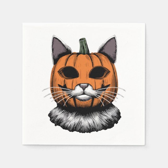 Halloween Cat, Kürbisgesicht Serviette (Vorderseite)