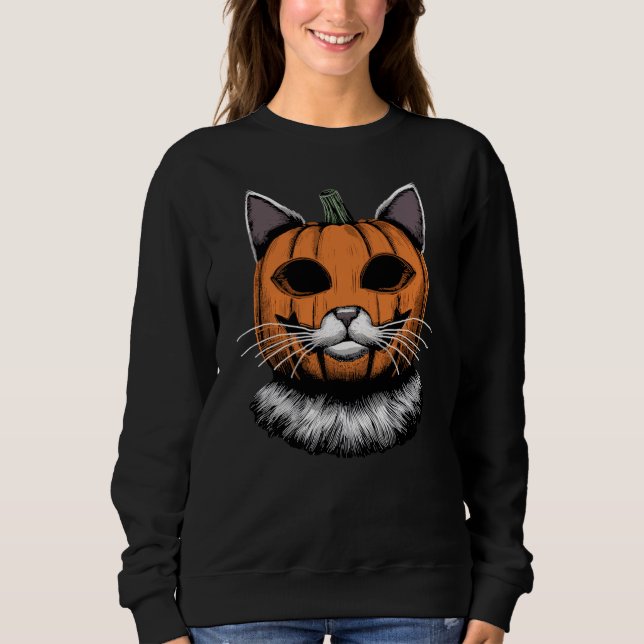 Halloween Cat, Kürbisgesicht Sweatshirt (Vorderseite)