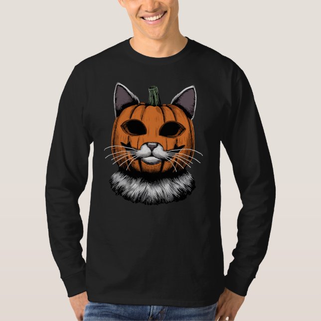 Halloween Cat, Kürbisgesicht T-Shirt (Vorderseite)