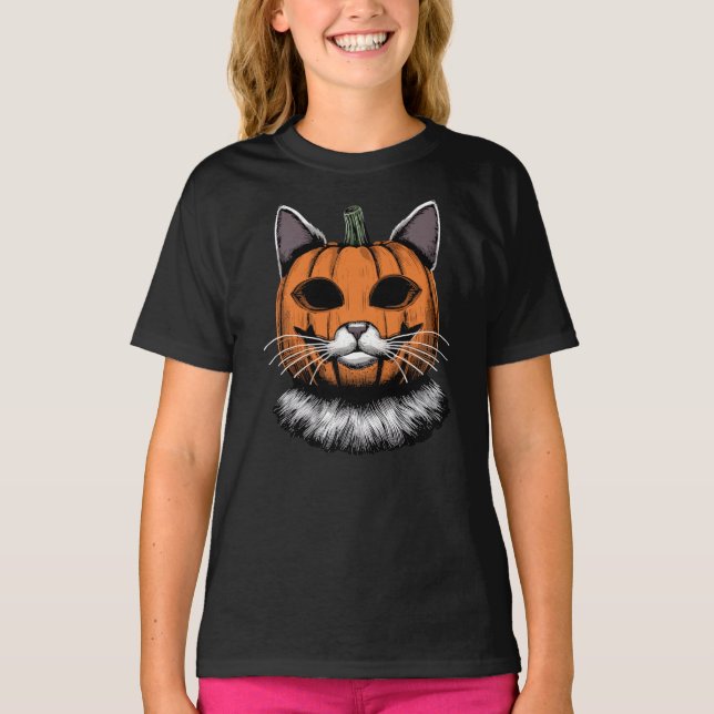 Halloween Cat, Kürbisgesicht T-Shirt (Vorderseite)