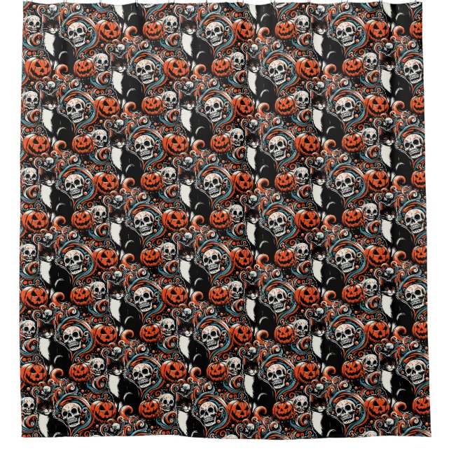 Halloween Cat mit Pumpkins Duschvorhang (Vorderseite)