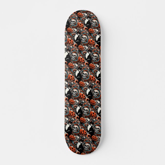 Halloween Cat mit Pumpkins Skateboard (Vorne)