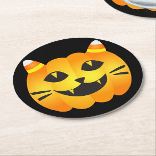 Halloween Cat-o' Lantern Runder Pappuntersetzer