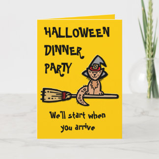 Halloween Cat on Broomstick Einladung