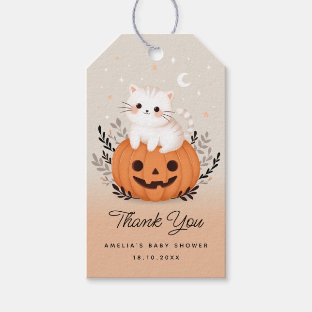 Halloween Cat On Pumpkin Niedliche Kinderdusche Geschenkanhänger (Vorderseite)