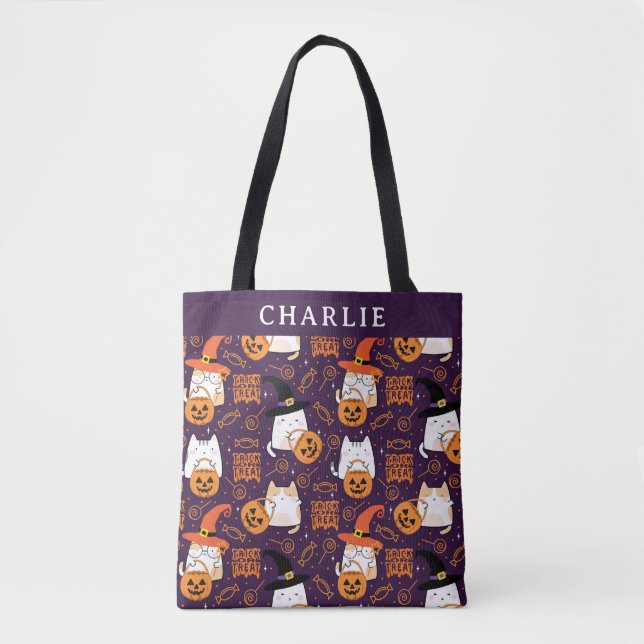 Halloween Cat Personalisiert Trick oder Treattote  Tasche (Vorderseite)