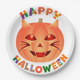 Halloween Cat Pumpkin Pappteller