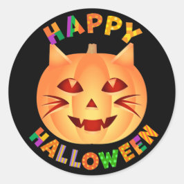 Halloween Cat Pumpkin Runder Aufkleber