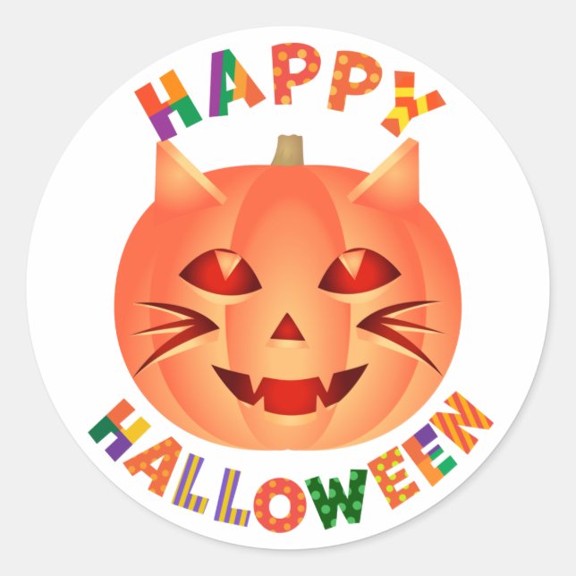 Halloween Cat Pumpkin Runder Aufkleber (Vorderseite)
