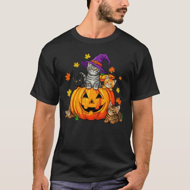 Halloween Cat Pumpkin Spooky Season Men Women Cute T-Shirt (Vorderseite)