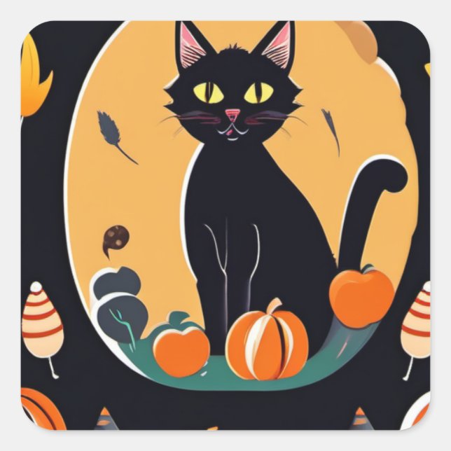 Halloween Cat Quadratischer Aufkleber (Vorderseite)
