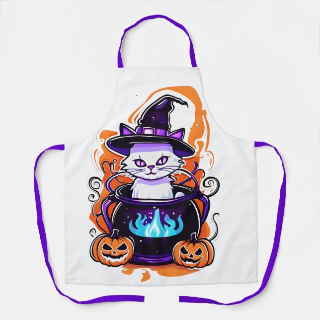 Halloween Cat Schürze - Hexenkessel Cauldron Desig (Vorderseite)