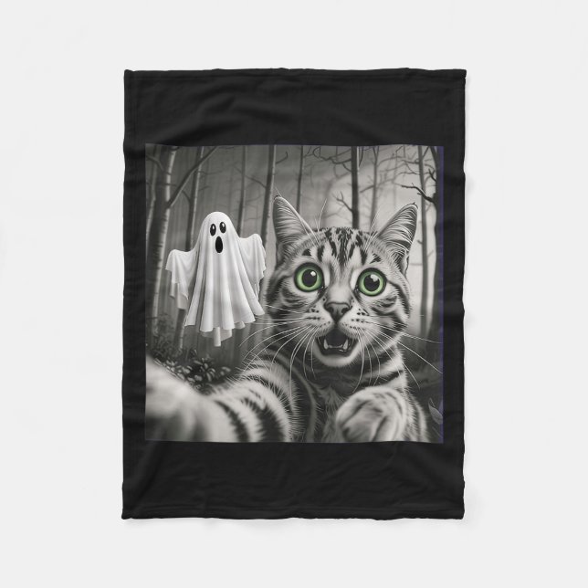 Halloween Cat Selfie With Soky Ghost  Fleecedecke (Vorderseite)