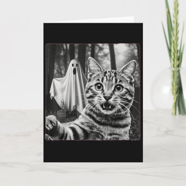 Halloween Cat Selfie With Soky Ghost  Karte (Vorderseite)