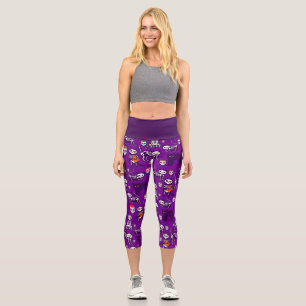 Halloween Cat Skelett lila Capri Leggings