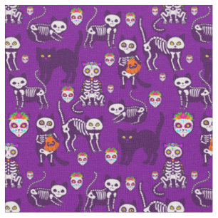Halloween Cat Skelett lila Stoff