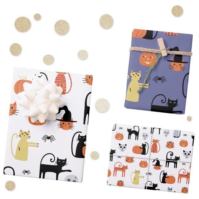 Halloween Cat Spooky Assorted Geschenkpapier Set (Halloween cats fun spooky pattern gift wrapping paper )