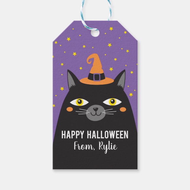 Halloween Cat Sticker Geschenkanhänger (Vorderseite)