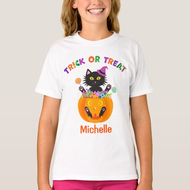 Halloween Cat Trick or Tree T-Shirt (Vorderseite)