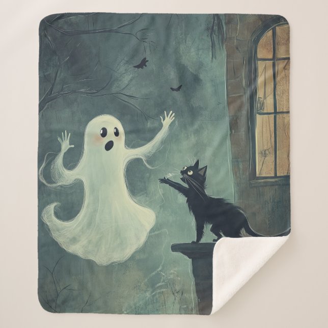 Halloween Cat und Ghost Sherpadecke (Vorderseite)