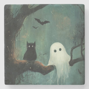Halloween Cat und Ghost Steinuntersetzer