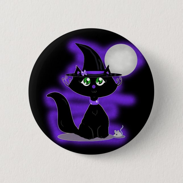 Halloween Cat und Spielzeugmaus Button (Vorderseite)