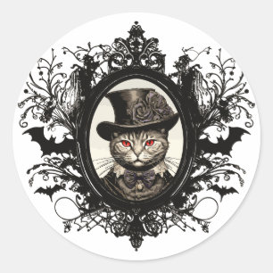 Halloween Cat, Vampire Cat, Lady Fangzähne Runder Aufkleber