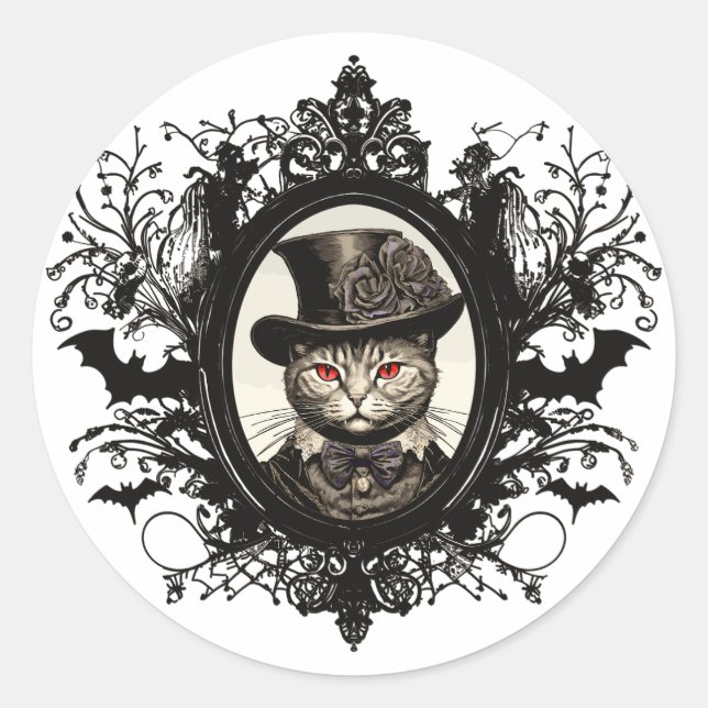 Halloween Cat, Vampire Cat, Lady Fangzähne Runder Aufkleber (Vorderseite)