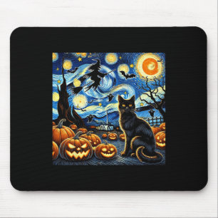Halloween Cat Van Gogh Starry Night Witz Byts Pum Mousepad