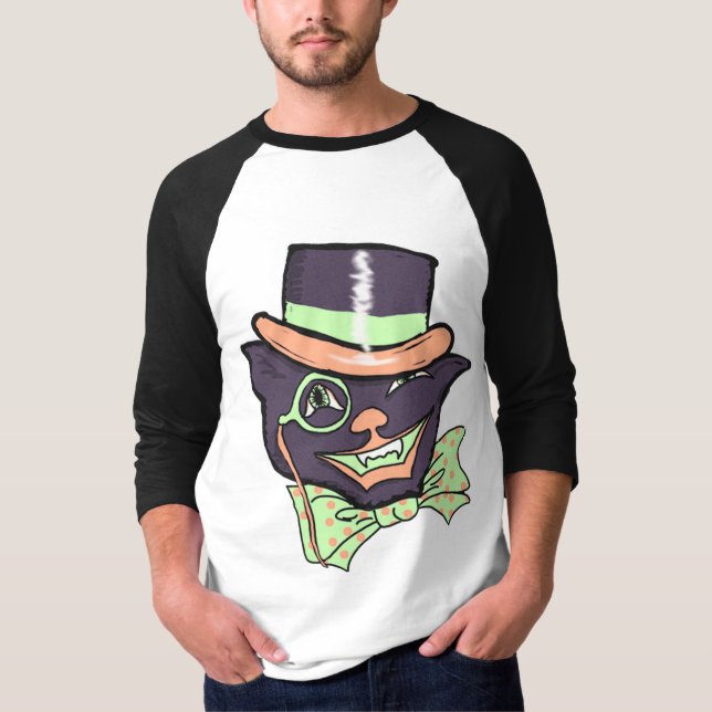 Halloween Cat Vintag Style Illustration T-Shirt (Vorderseite)