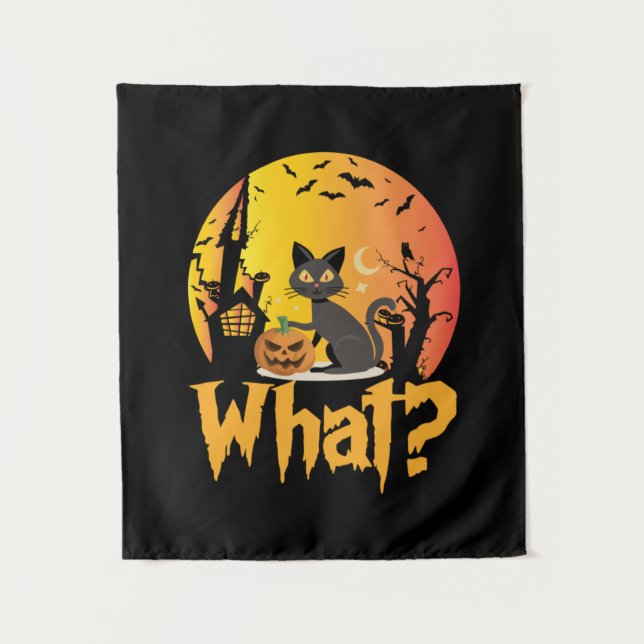 Halloween Cat What Cat Halloween Wandteppich (Vorderseite)
