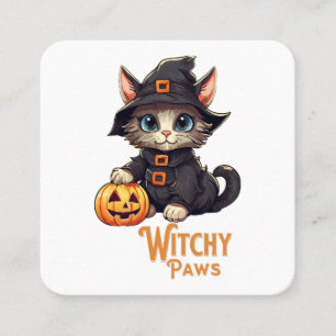 Halloween Cat Witchy Paws Quadratische Visitenkarte