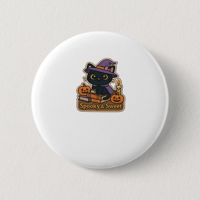 Halloween Cat with Magic Books � Spooky & Sweet Em Button (Vorderseite)