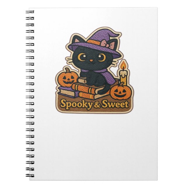 Halloween Cat with Magic Books - Spooky & Sweet Em Notizblock (Vorderseite)