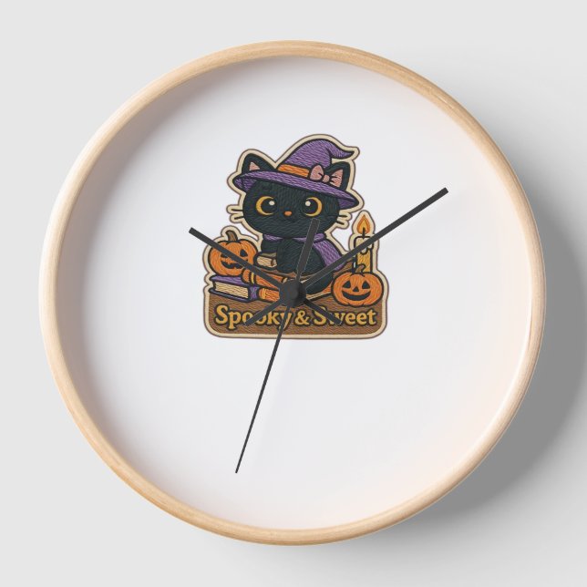 Halloween Cat with Magic Books - Spooky & Sweet Em Uhr (Vorderseite)