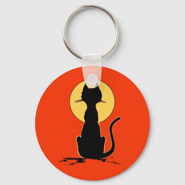 Halloween Cat with Moon ~ Schlüsselanhänger (Vorderseite)