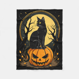 Halloween Cat Womens Funny Fall Pumpkin Cat Lover Fleecedecke
