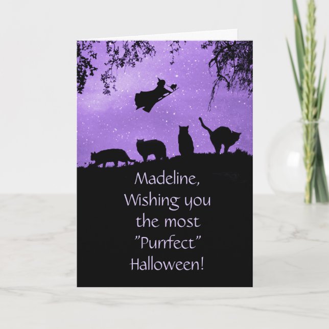 Halloween Cats and Witzen Fun Individuelle Name Karte (Vorderseite)