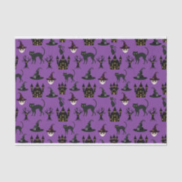 HALLOWEEN CATS CASTLES HATS SKULLS BÄUME KATZEN SEIDENPAPIER