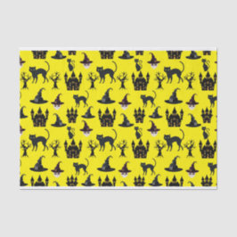 HALLOWEEN CATS CASTLES HATS SKULLS BÄUME KATZEN SEIDENPAPIER