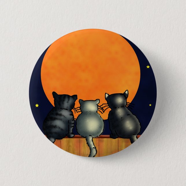 Halloween Cats Mondbeobachtung - Vintager Stil Button (Vorderseite)