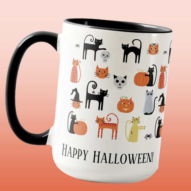 Halloween Cats Niedlich Spooky Tasse (Fun Halloween cats Happy Halloween mug with custom text)