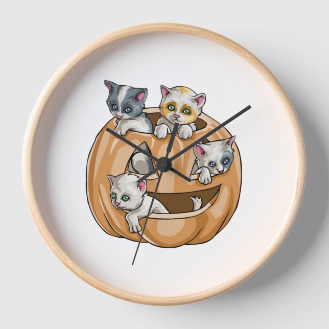 Halloween Cats Pumpkin Uhr (Vorderseite)