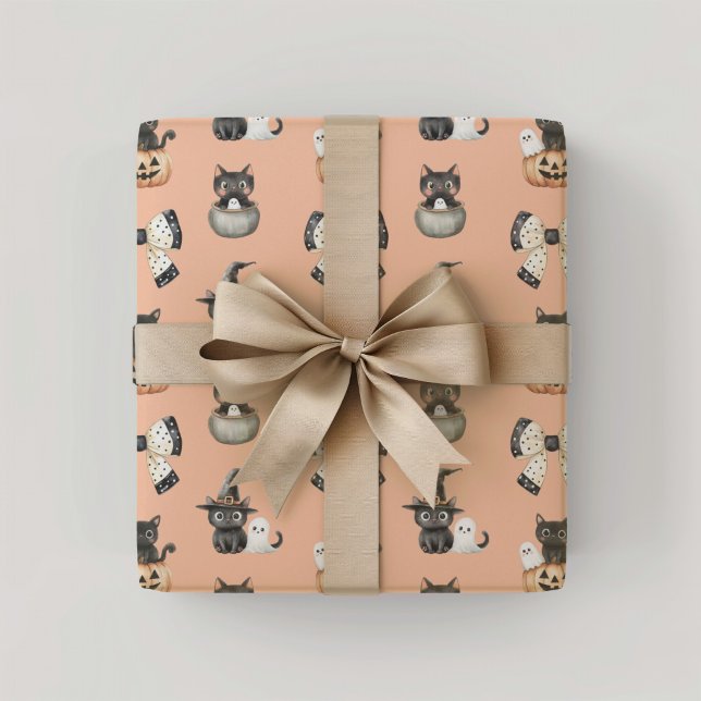 Halloween Cats und Geister Geschenkpapier (Blush Cats and ghosts Halloween Wrapping Paper)